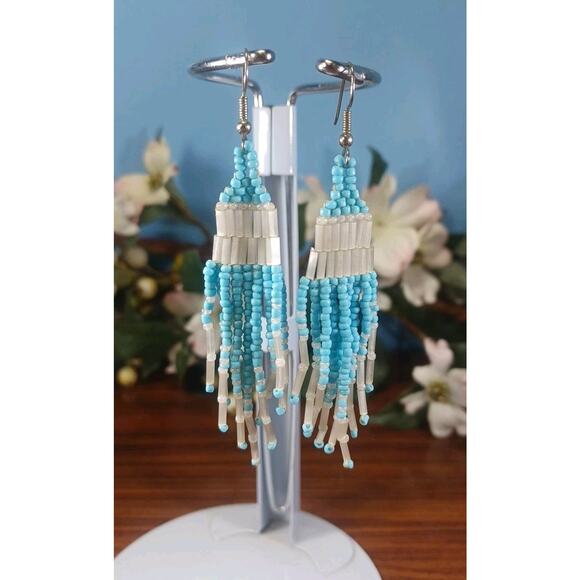 Southwestern Seed Bead Dangle Drop Earrings Southwest Boho Jewelry - Picture 2 of 6